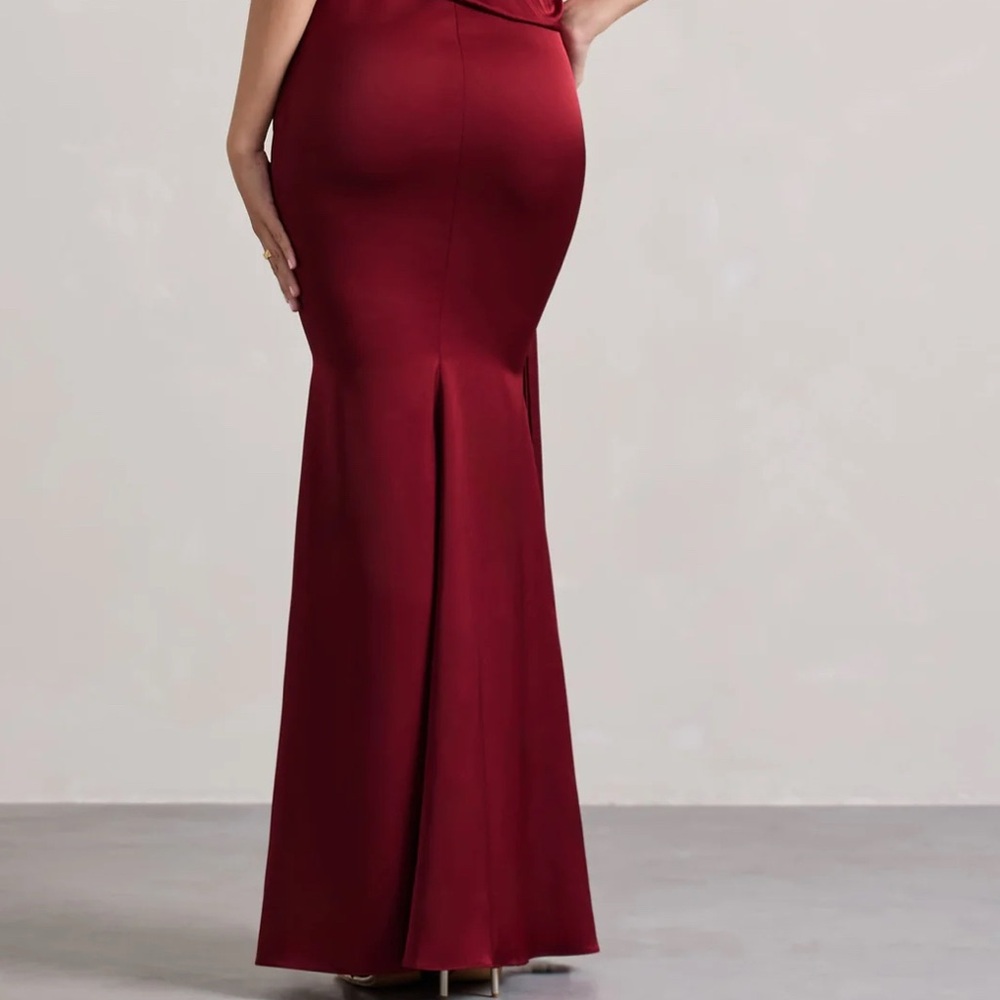 Women's Burgundy Draped Maxi Dress with Side Knot - Picture 5 of 7